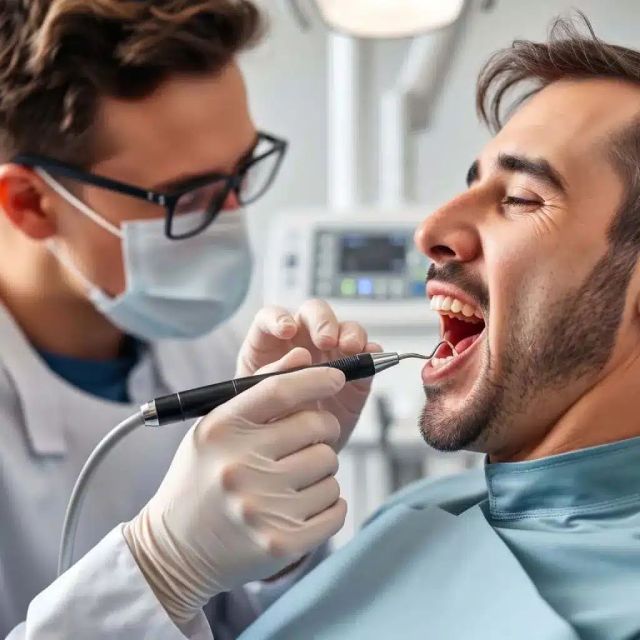 Dentist examining patient for oral health diagnosis
